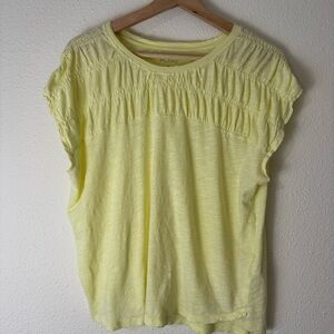 Anthropologie T Shirt Womens Small Yellow Pilcro Tee Ruched Smocked